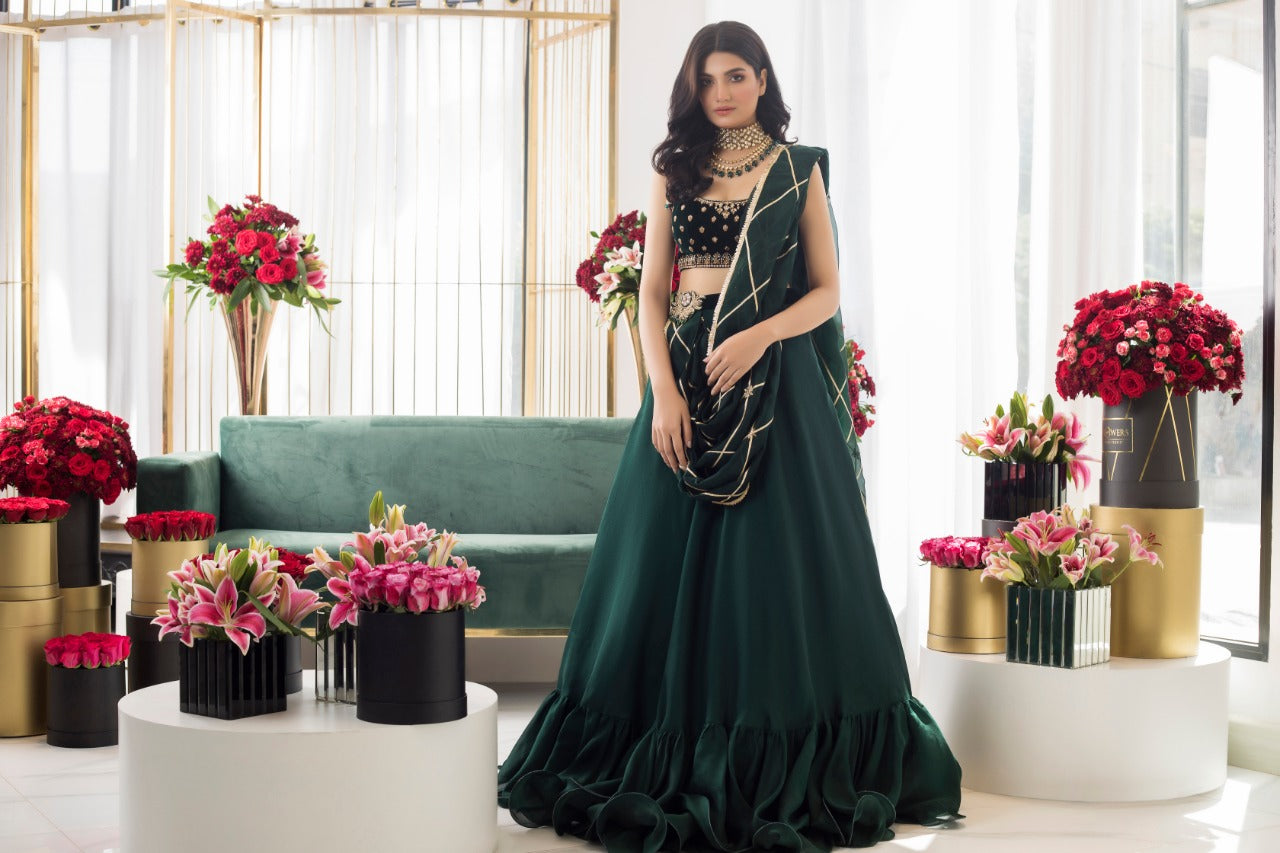 Emerald Choli With Khaddi Silk Lehnga