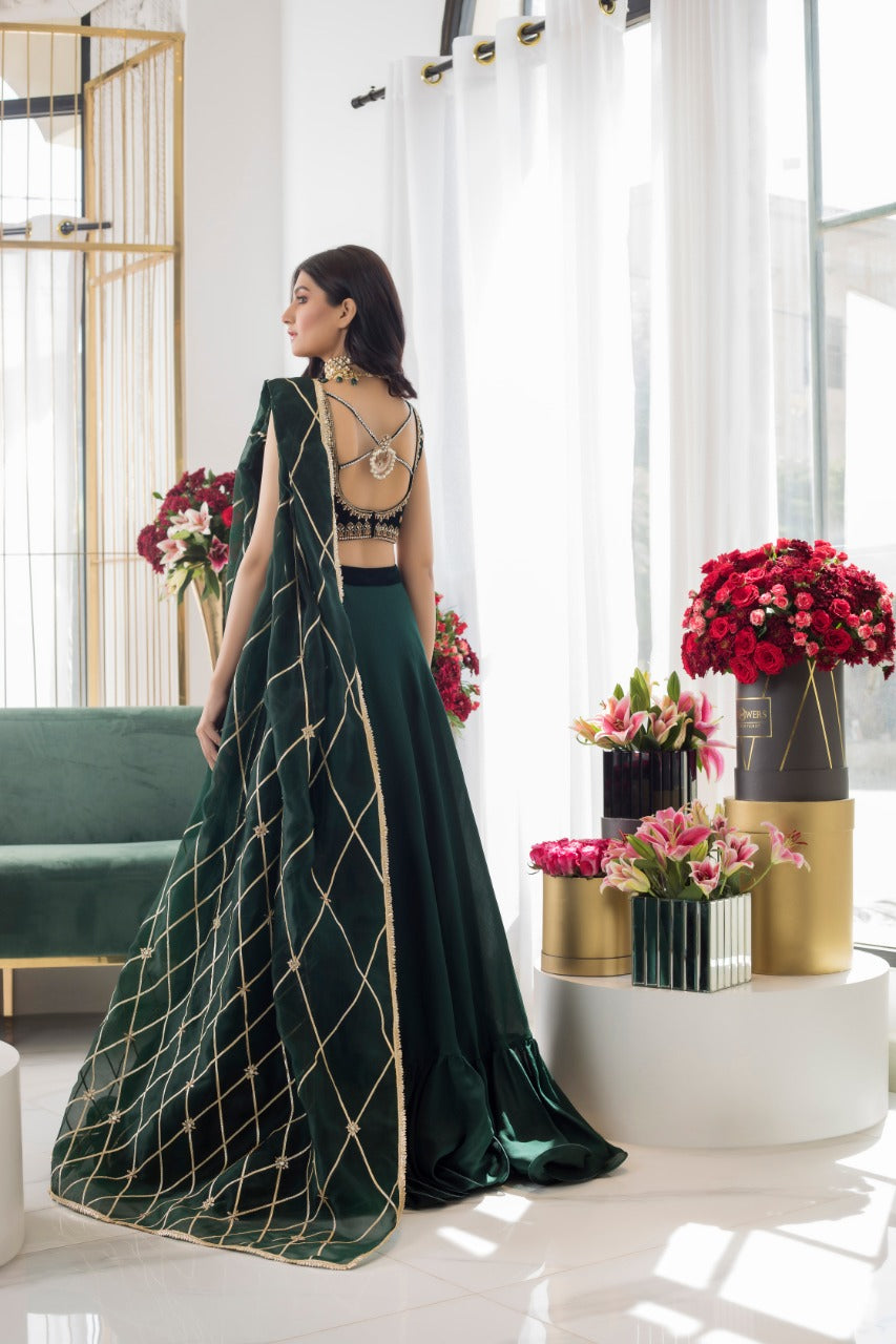 Emerald Choli With Khaddi Silk Lehnga