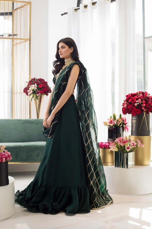 Emerald Choli With Khaddi Silk Lehnga