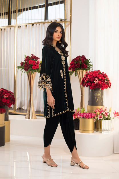 Emerald Front Open Kurta with Shalwar