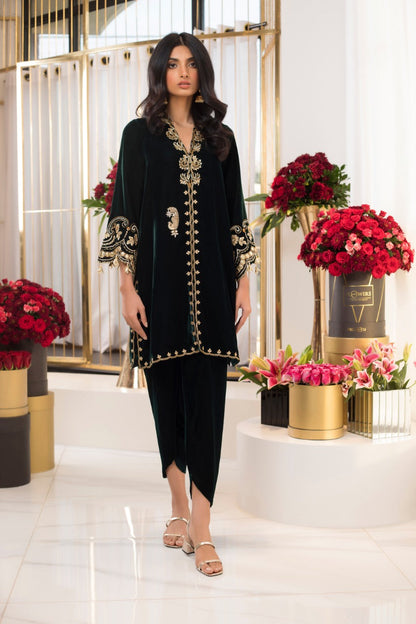 Emerald Front Open Kurta with Shalwar