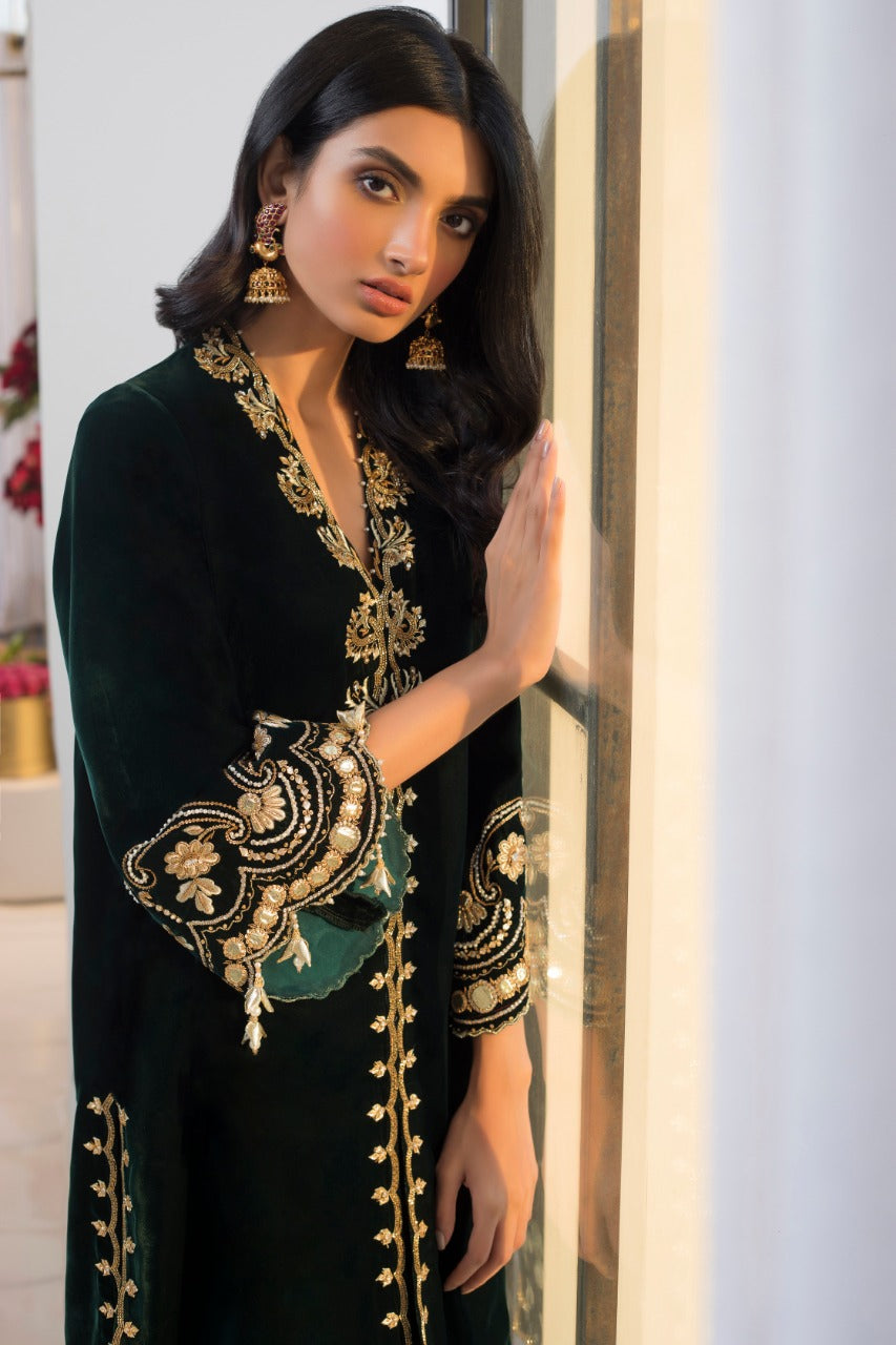 Emerald Front Open Kurta with Shalwar