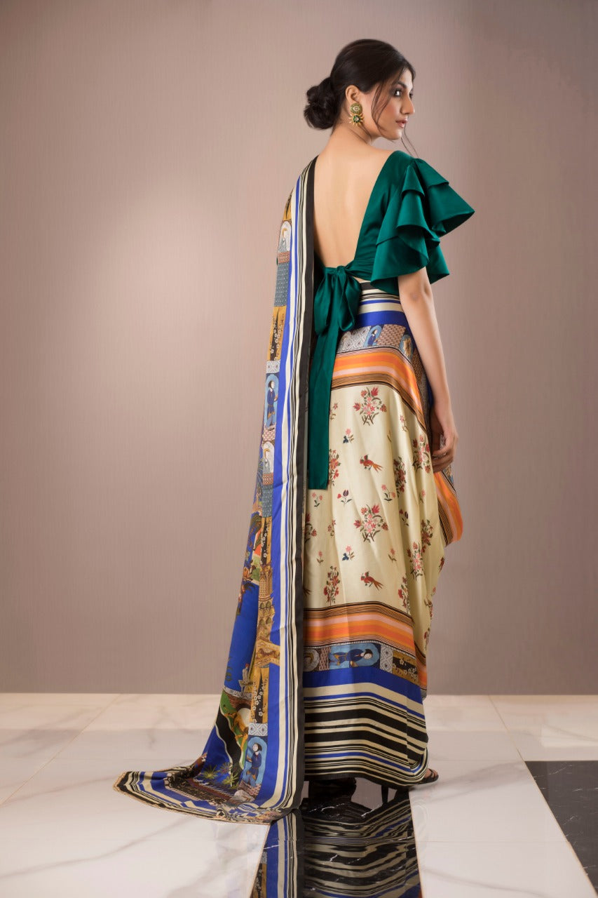 Printed Charmeuse Saree 1