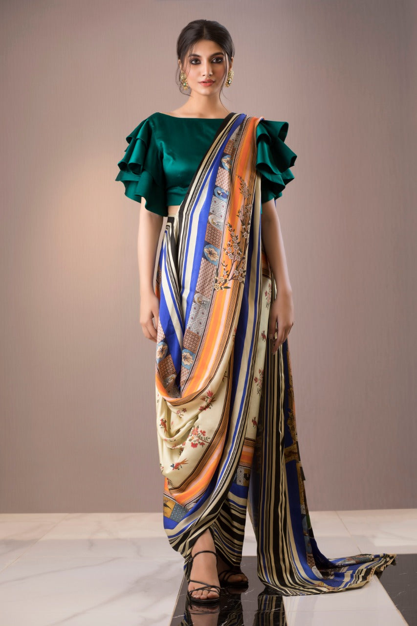 Printed Charmeuse Saree 1