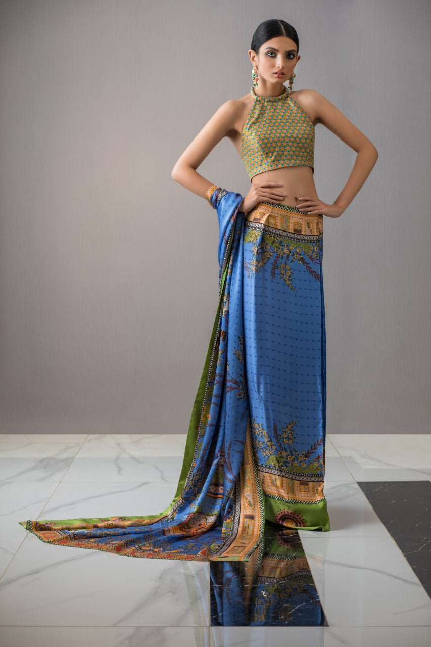 Printed Charmeuse Draped Saree