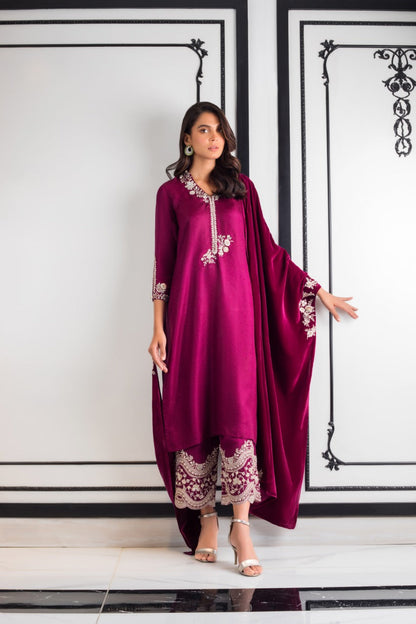 Plum Jamawar Kurta