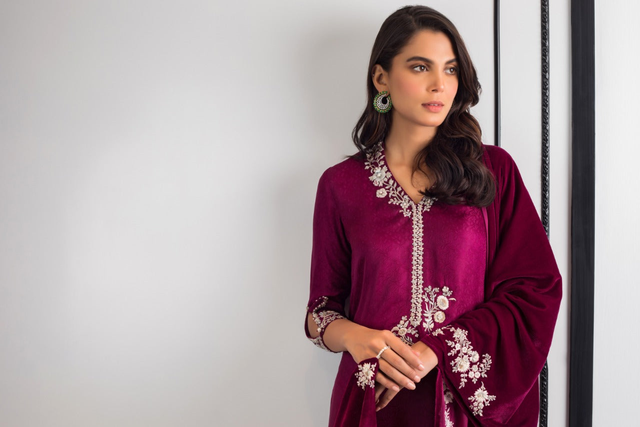 Plum Jamawar Kurta