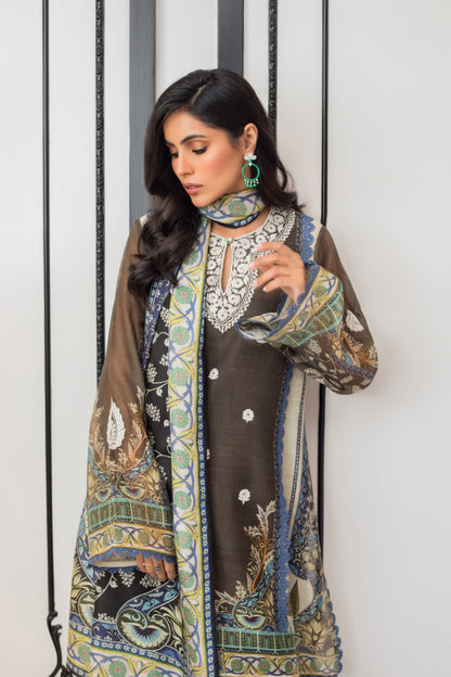 Ebony Cotton Net Kurta And Trouser with Dupatta