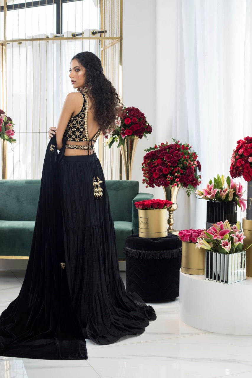 Ebony Velvet Choli And Lehnga