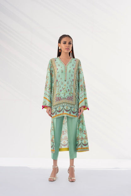 Mint Raw Silk set With Pintex Detailing