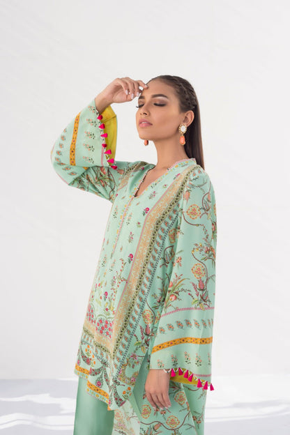 Mint Raw Silk set With Pintex Detailing