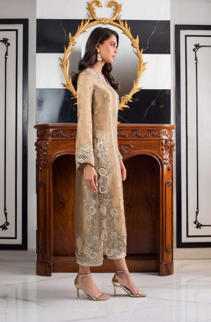 Gold Tissue Column Shirt with Izaar