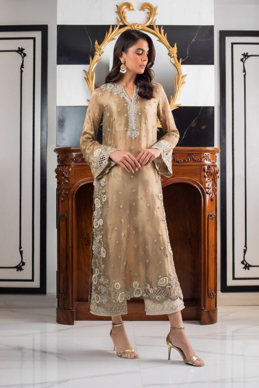 Gold Tissue Column Shirt with Izaar