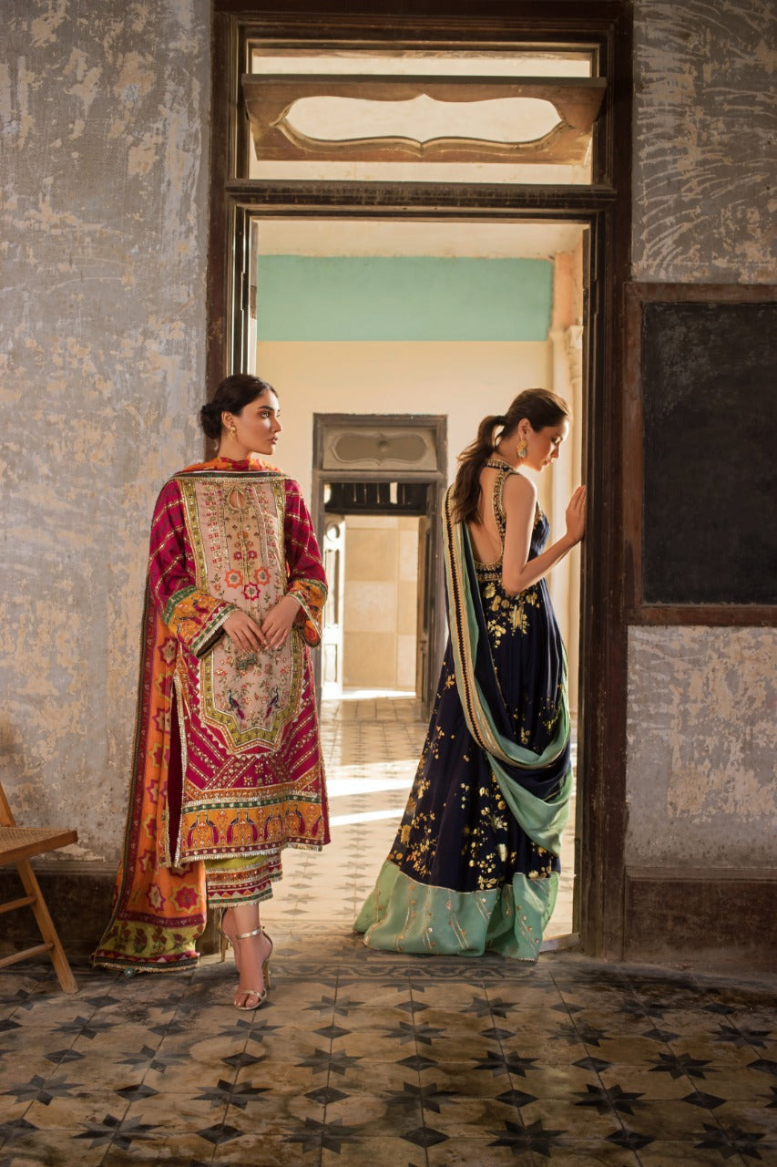 Hot Pink Rod Silk Kurta And Trouser with Dupatta