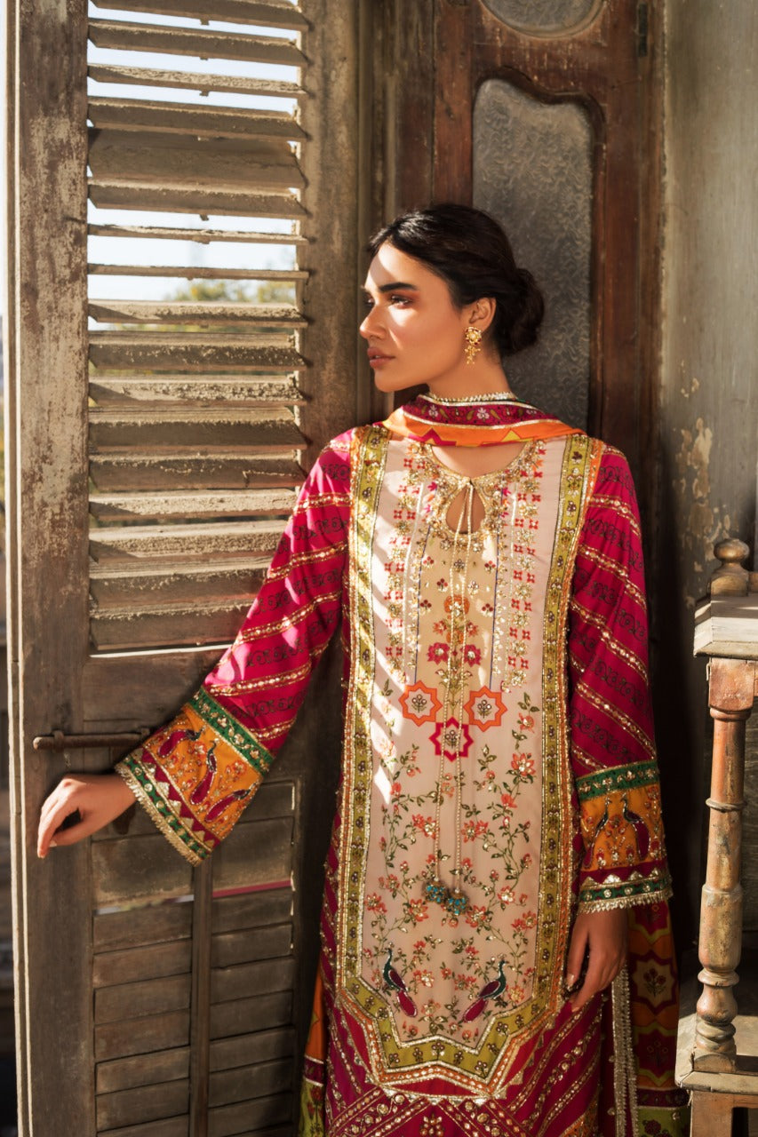 Hot Pink Rod Silk Kurta And Trouser with Dupatta