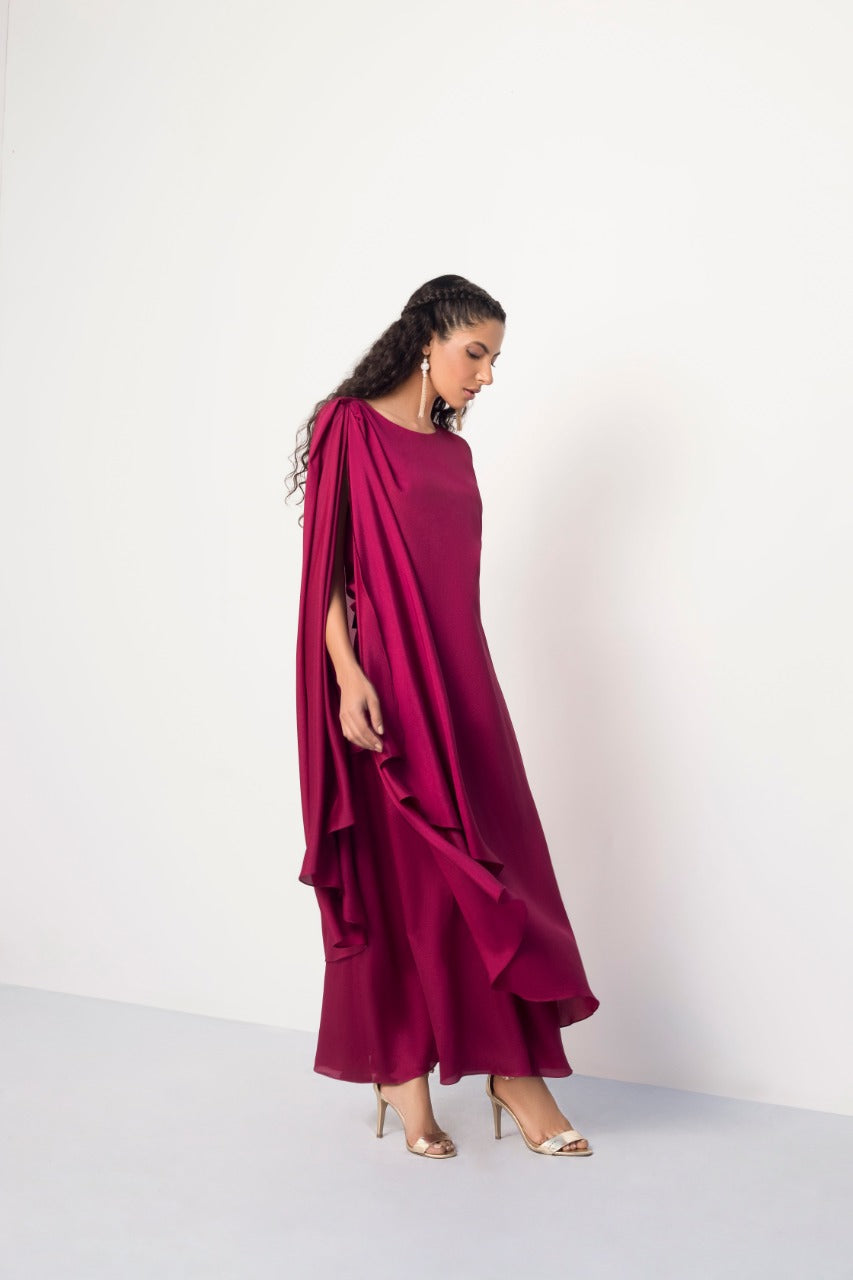 Mulberry Crepe Drape Dress With Trouser