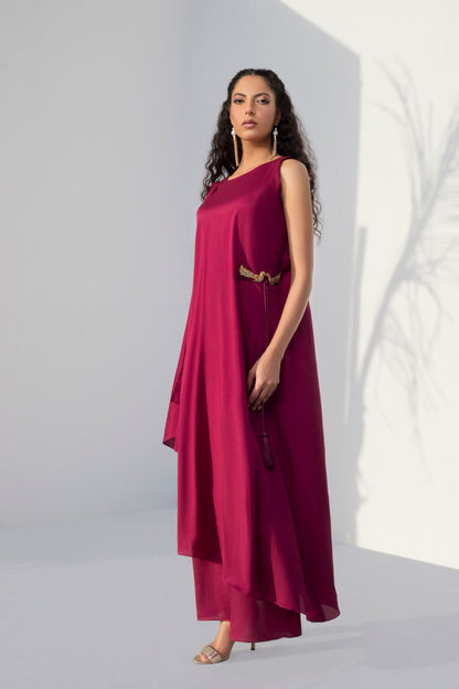 Mulberry Crepe Drape Dress With Trouser