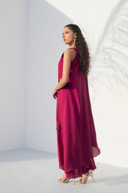 Mulberry Crepe Drape Dress With Trouser