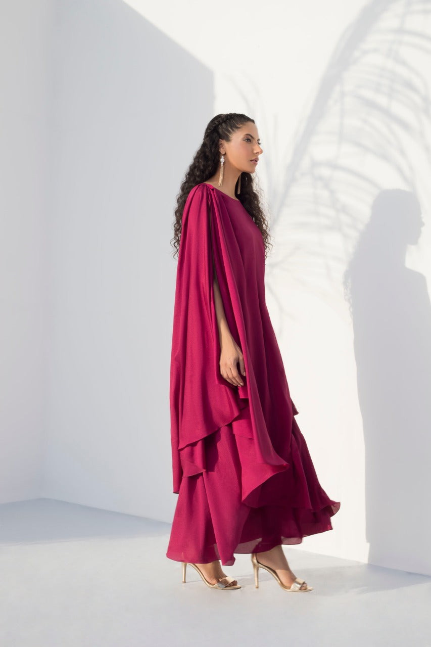 Mulberry Crepe Drape Dress With Trouser