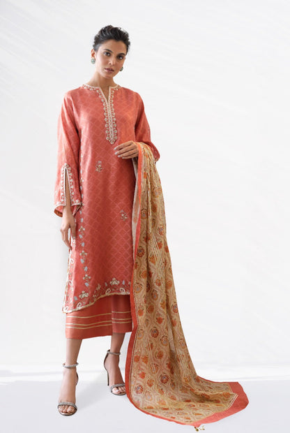 Cotton Net Embellished With Silk Thread Embroidery