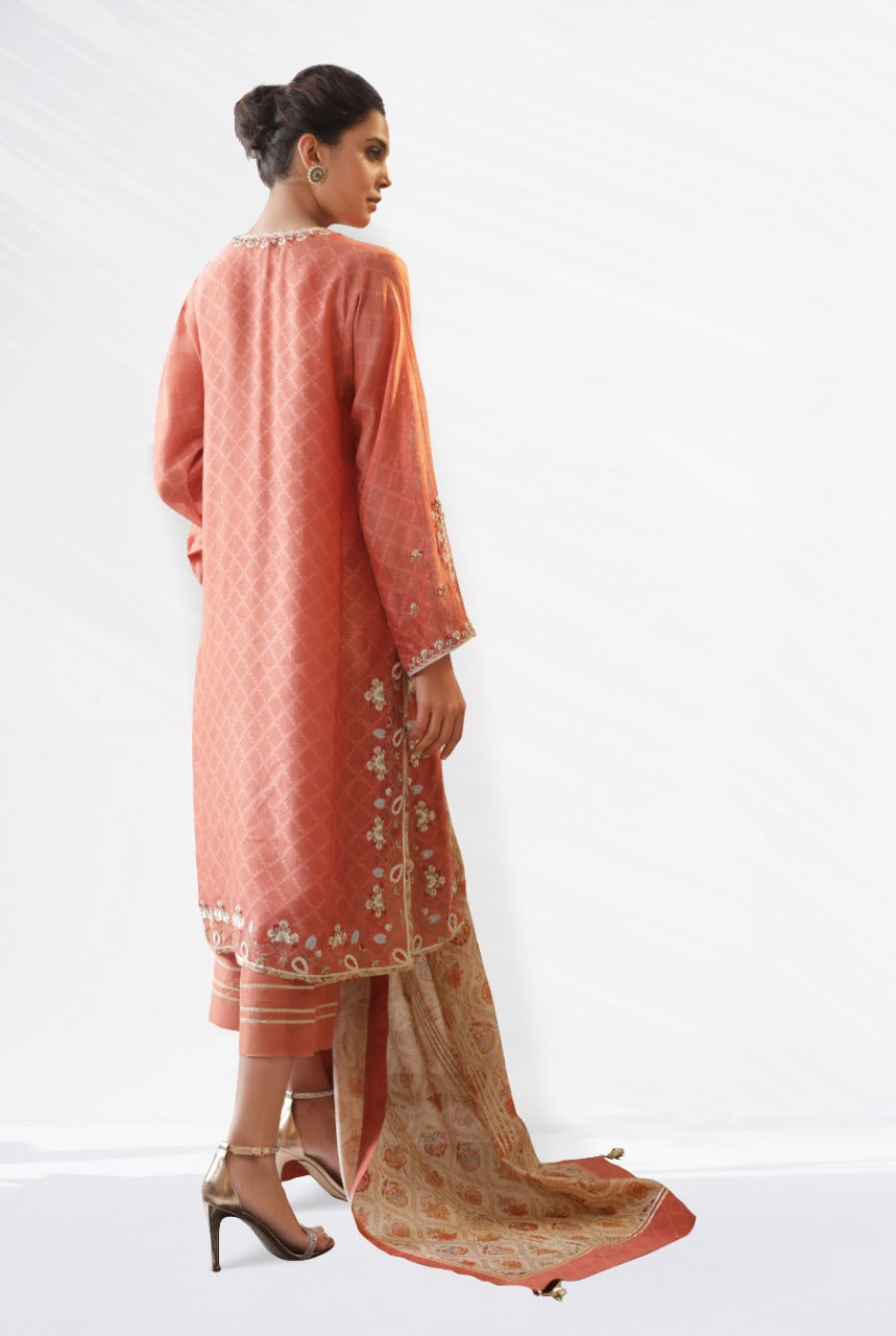 Cotton Net Embellished With Silk Thread Embroidery