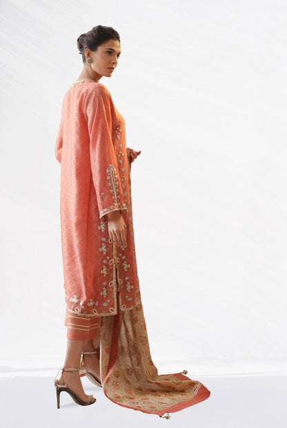 Cotton Net Embellished With Silk Thread Embroidery