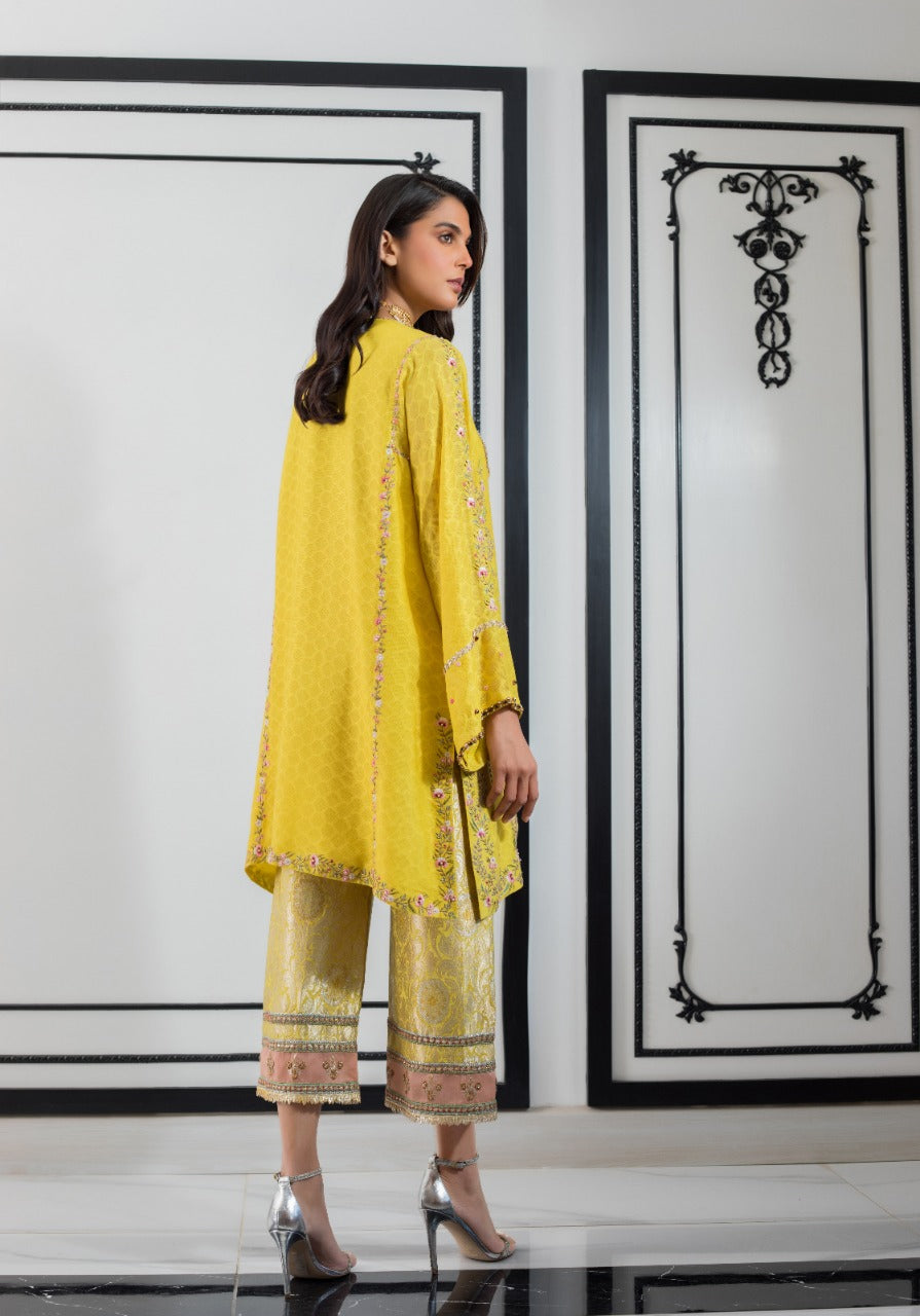 Yellow Cotton Net Kurta