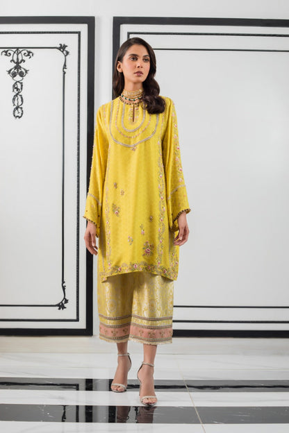 Yellow Cotton Net Kurta