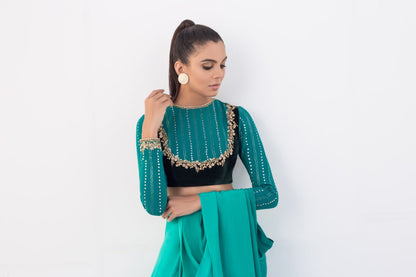 Turquoise Charmeuse Saree