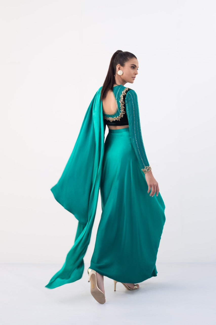 Turquoise Charmeuse Saree