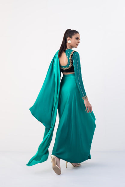 Turquoise Charmeuse Saree