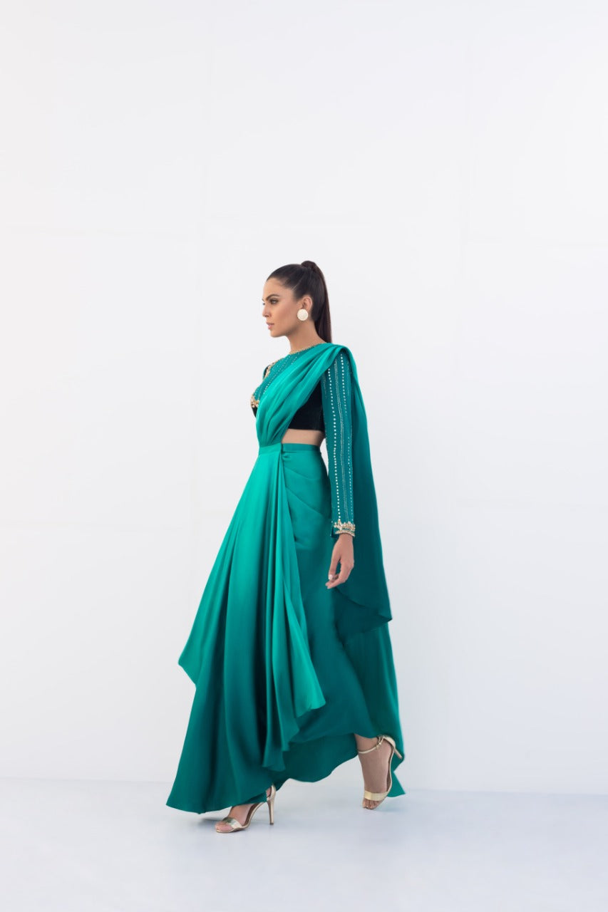 Turquoise Charmeuse Saree