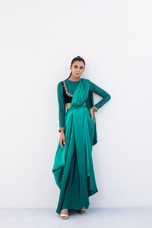 Turquoise Charmeuse Saree