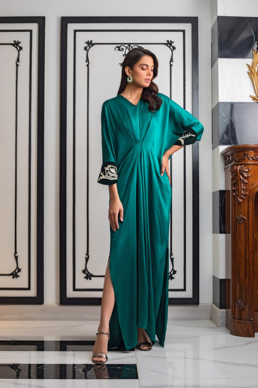 Teal Charmeuse Kaftan