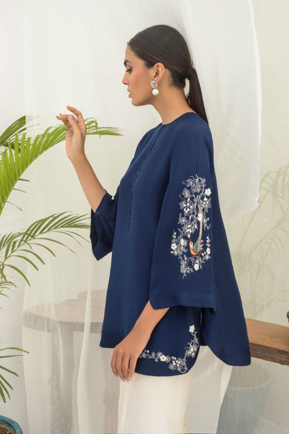 Embroidered Short Raw Silk kurta And Tulip Shalwar