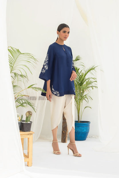 Embroidered Short Raw Silk kurta And Tulip Shalwar