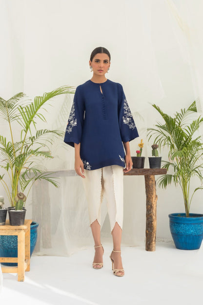 Embroidered Short Raw Silk kurta And Tulip Shalwar