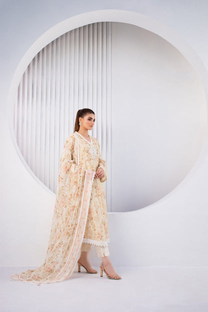 Bone Embroidered Cotton Net Kurta And Trouser with Dupatta