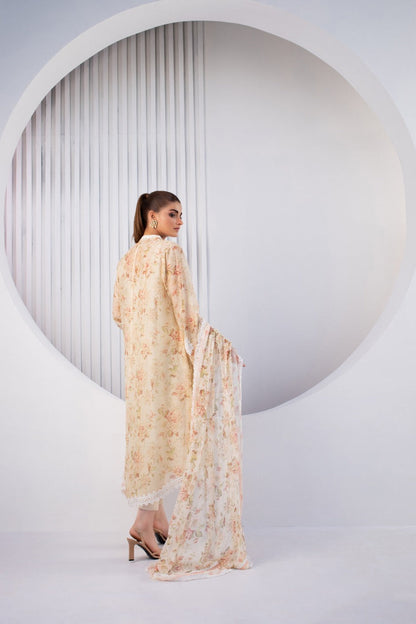 Bone Embroidered Cotton Net Kurta And Trouser with Dupatta