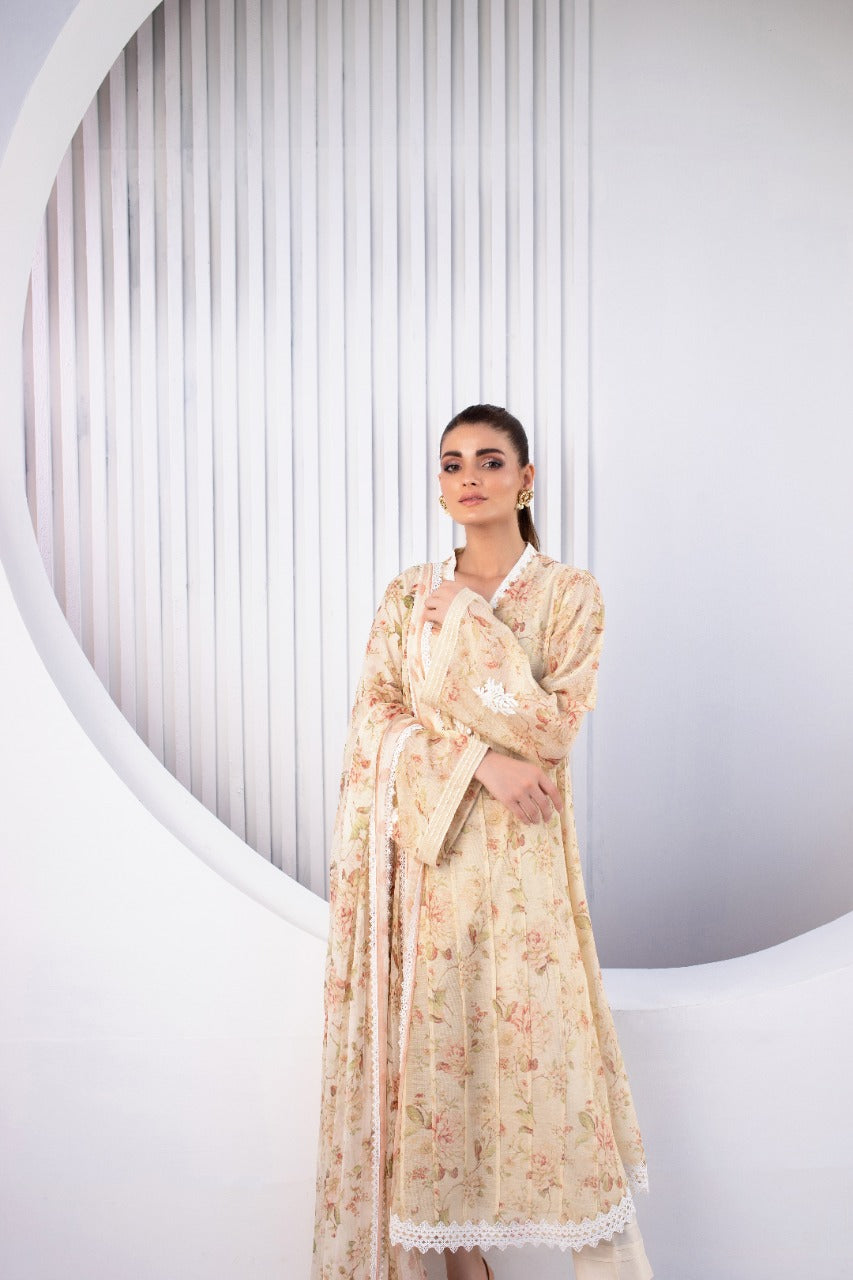 Bone Embroidered Cotton Net Kurta And Trouser with Dupatta