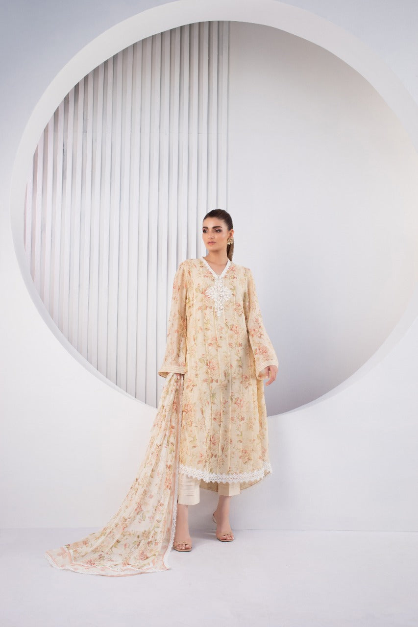 Bone Embroidered Cotton Net Kurta And Trouser with Dupatta