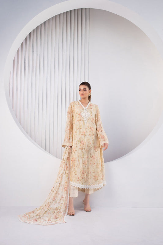 Bone Embroidered Cotton Net Kurta And Trouser with Dupatta