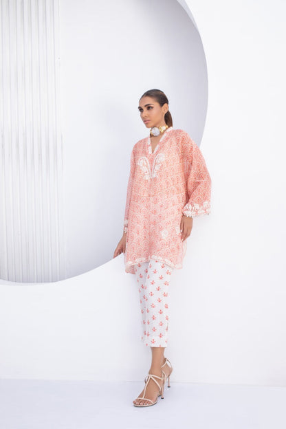 Boxy Cotton Net Kurta With Trouser