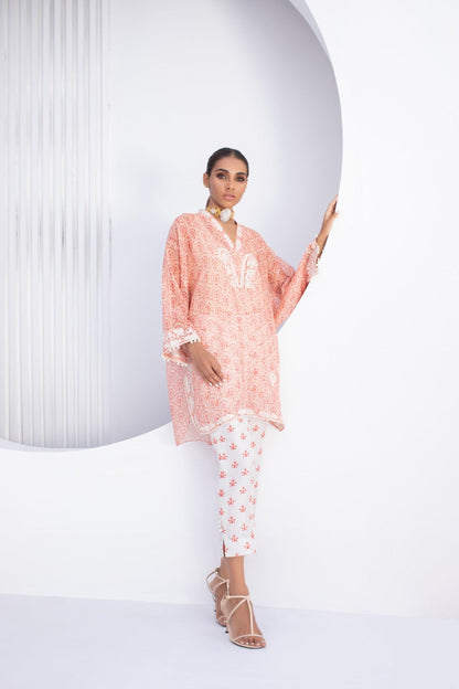 Boxy Cotton Net Kurta With Trouser