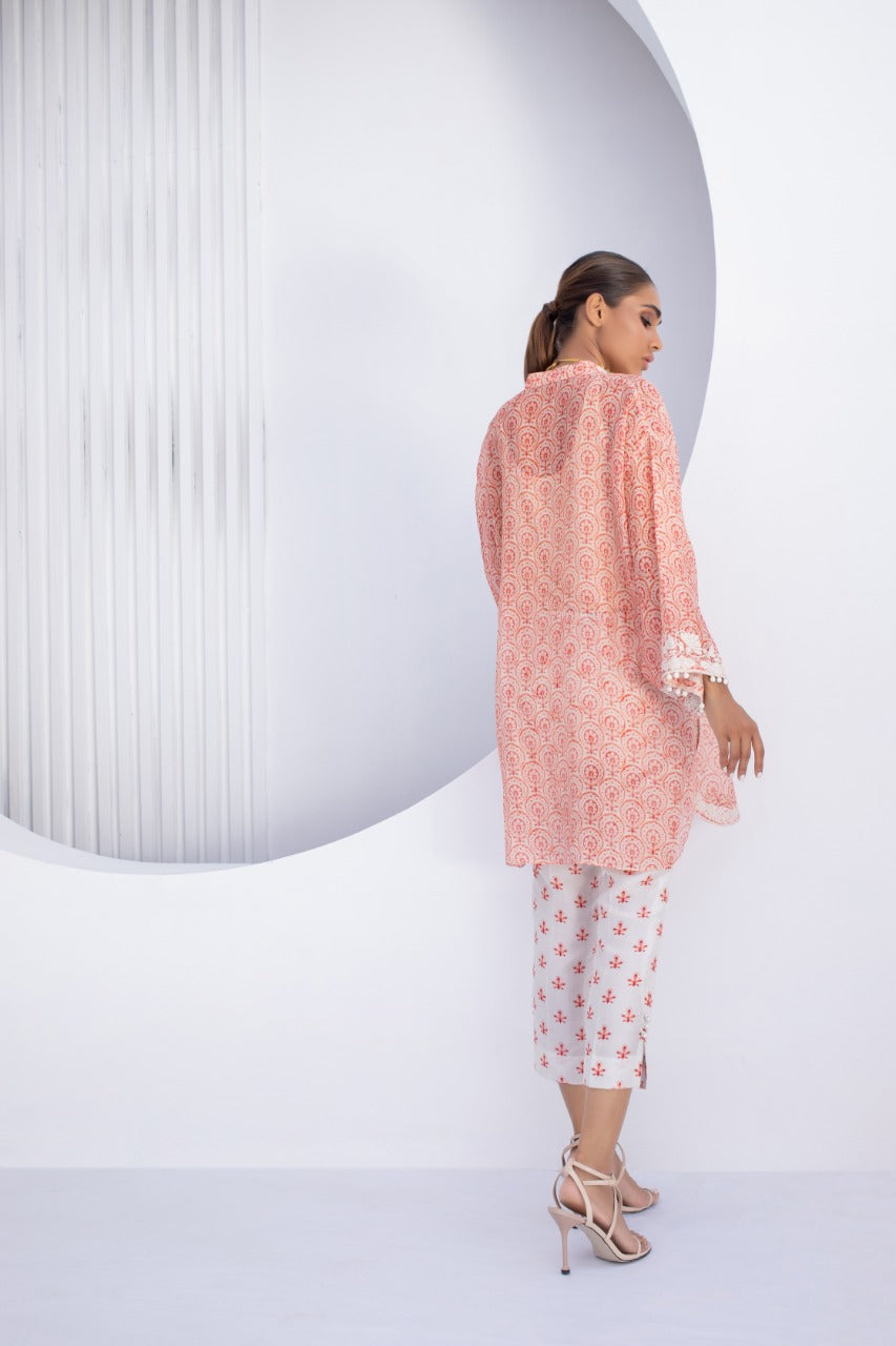 Boxy Cotton Net Kurta With Trouser