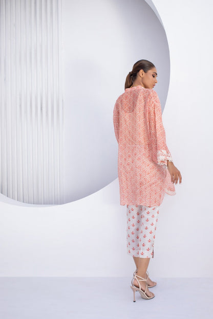 Boxy Cotton Net Kurta With Trouser