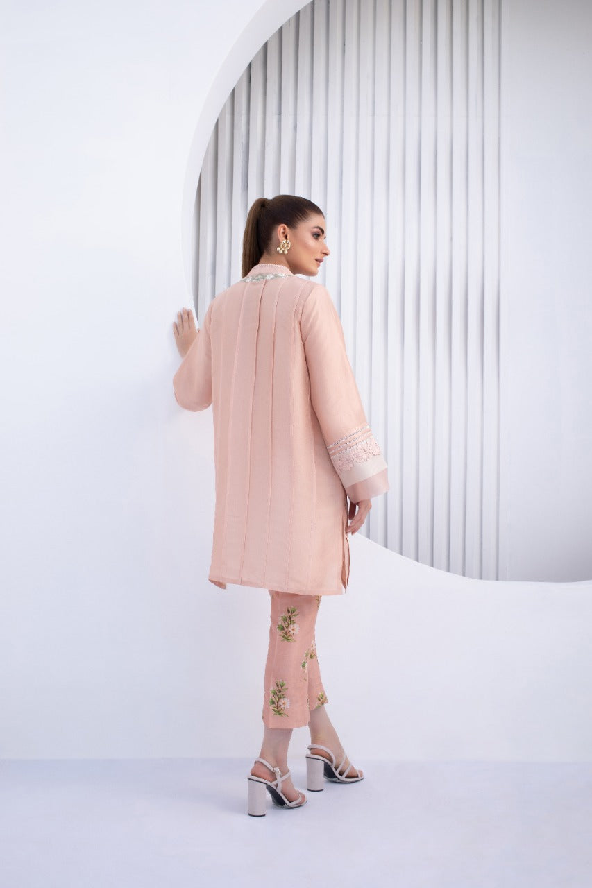 Chai Pink Raw Silk Kurta With Trouser