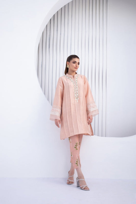 Chai Pink Raw Silk Kurta With Trouser