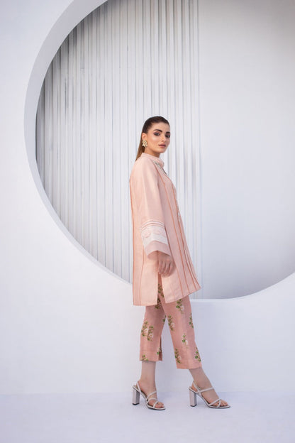 Chai Pink Raw Silk Kurta With Trouser