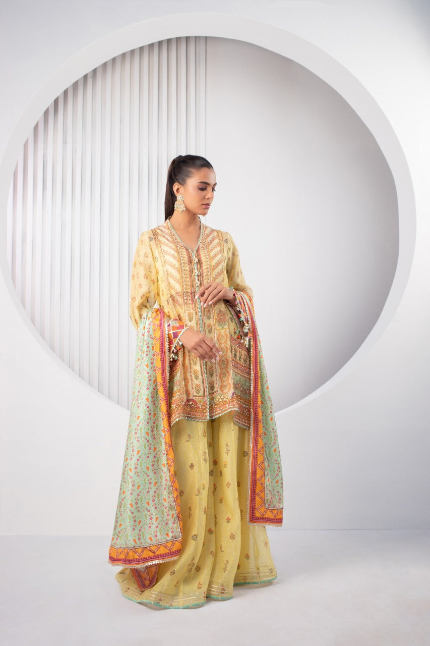 Cotton Net Front Open Kurta with Dupatta